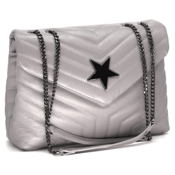 Genuine leather shoulder bag with chain strap - Picture 2 of 6